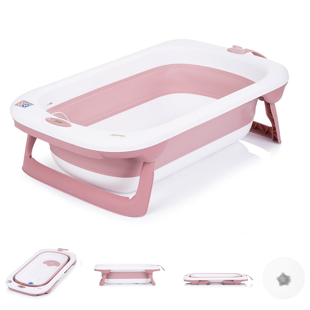 Babybadewanne Coral faltbar 87 cm Wasserablauf integriertes Thermometer Babybadewannen