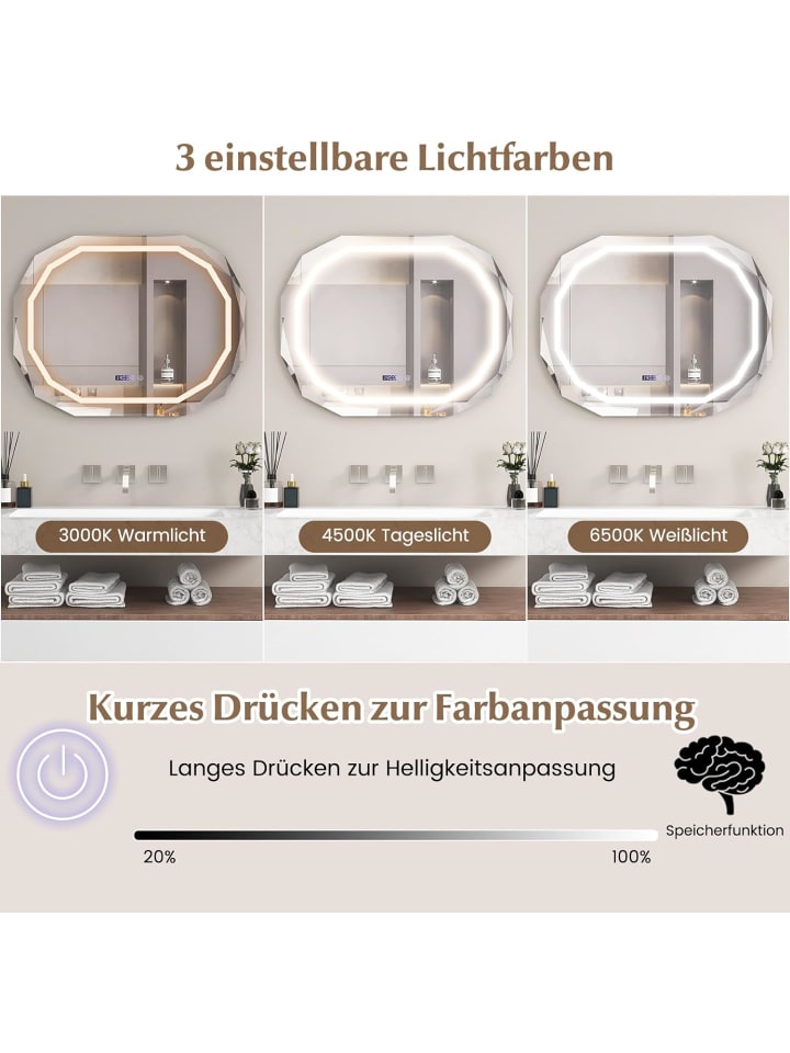 COSTWAY LED Badspiegel 92x71cm mit Antibeschlagfunktion in Silber günstig kaufen onesize