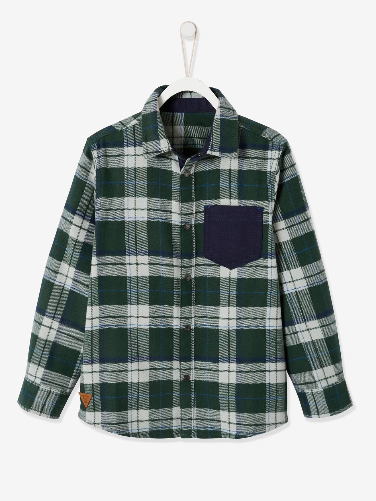Chemise à carreaux esprit flanelle garçon carreaux vert fonce