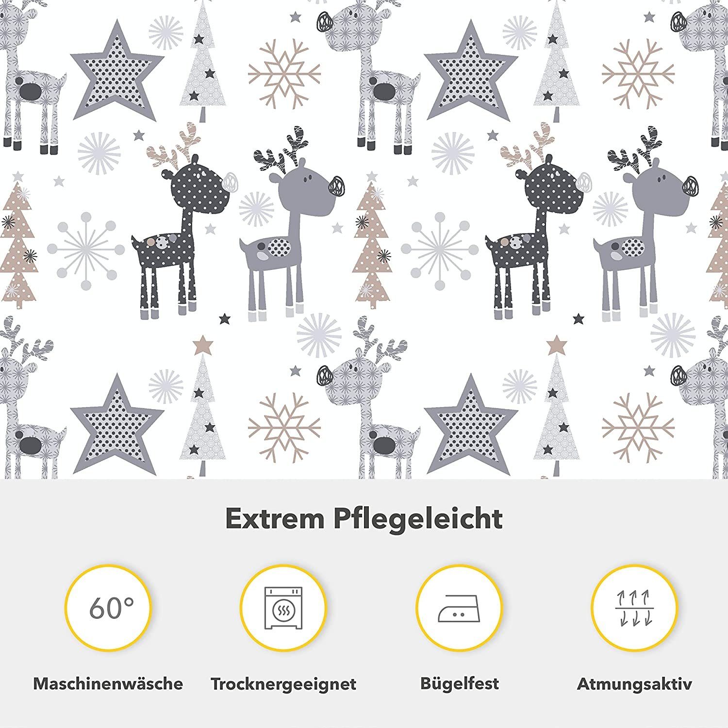 Bettwäsche Biber Winter- Weihnachtsbettwäsche 135x200 cm oder 155x220 cm, Rentier, Träumschön, Biber, 2 teilig, mit Reißverschluss, 100% Baumwolle, kuschelig warm im Winter