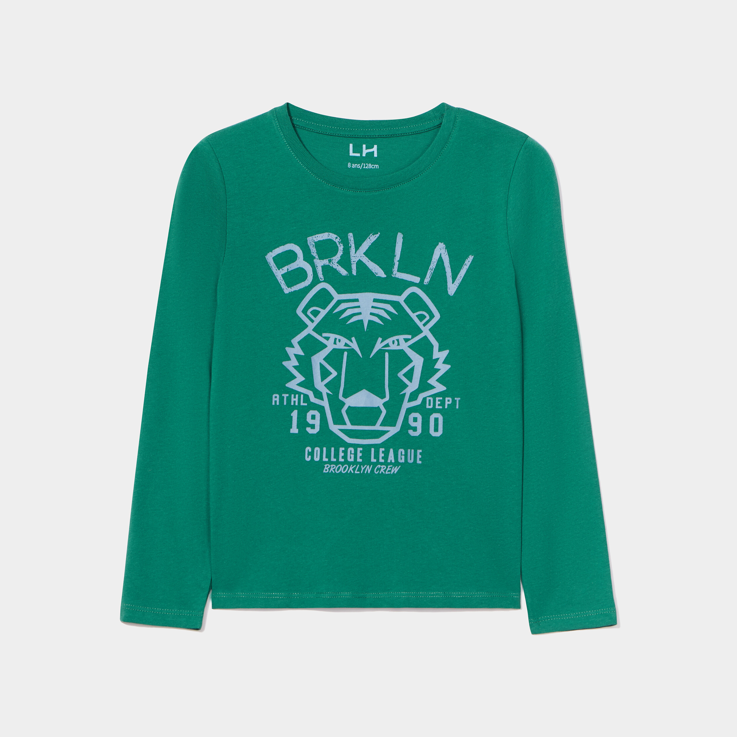 T-shirt droit manches longues coton vert émeraude garçon | La Halle
