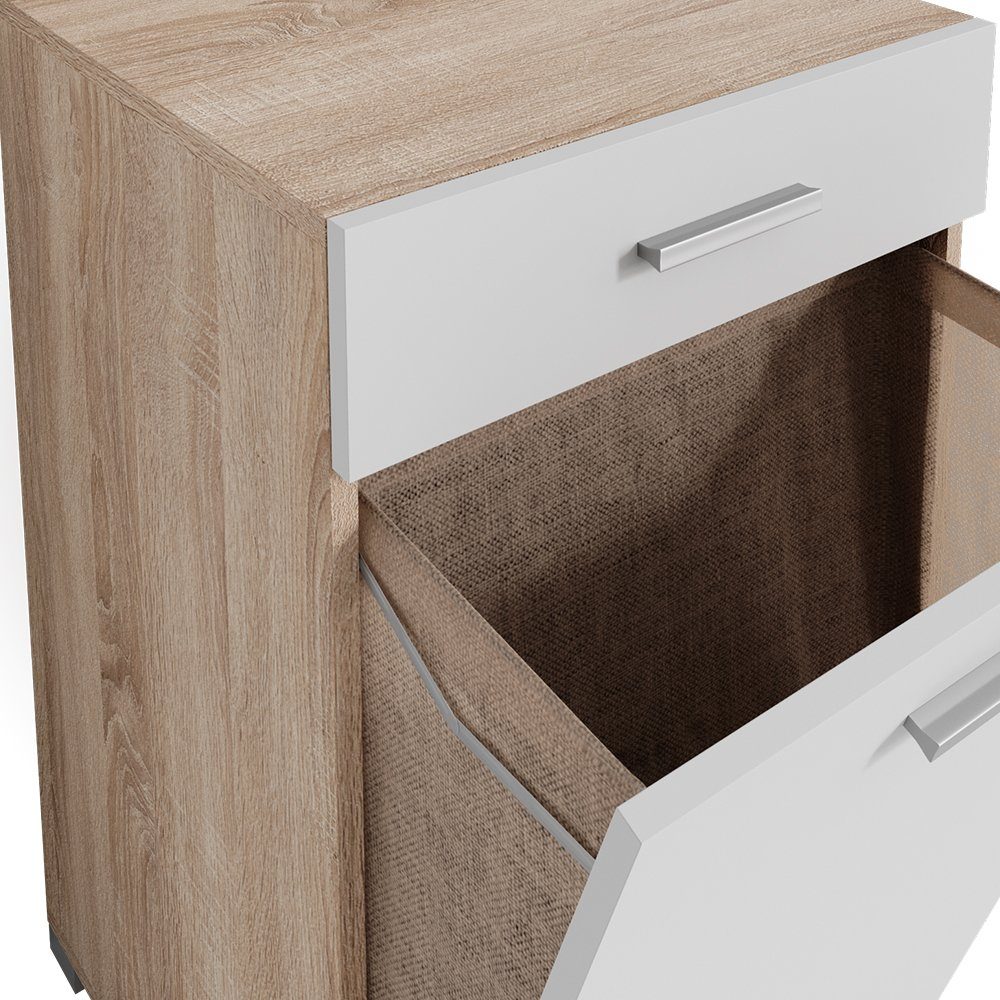 Vicco Wäscheschrank Wäschekorb Badschrank MATTEO XL 1xKipptür Sonoma / Weiß