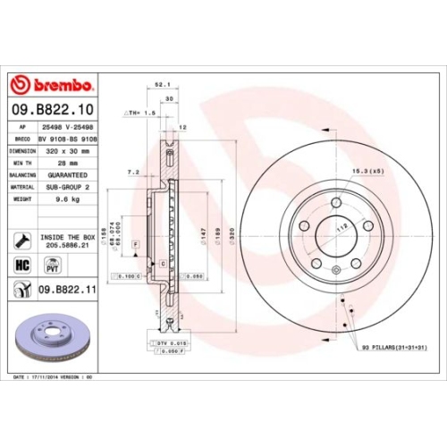 09.B822.11 BREMSSCHEIBE BREMBO VA  VP1 - ATU