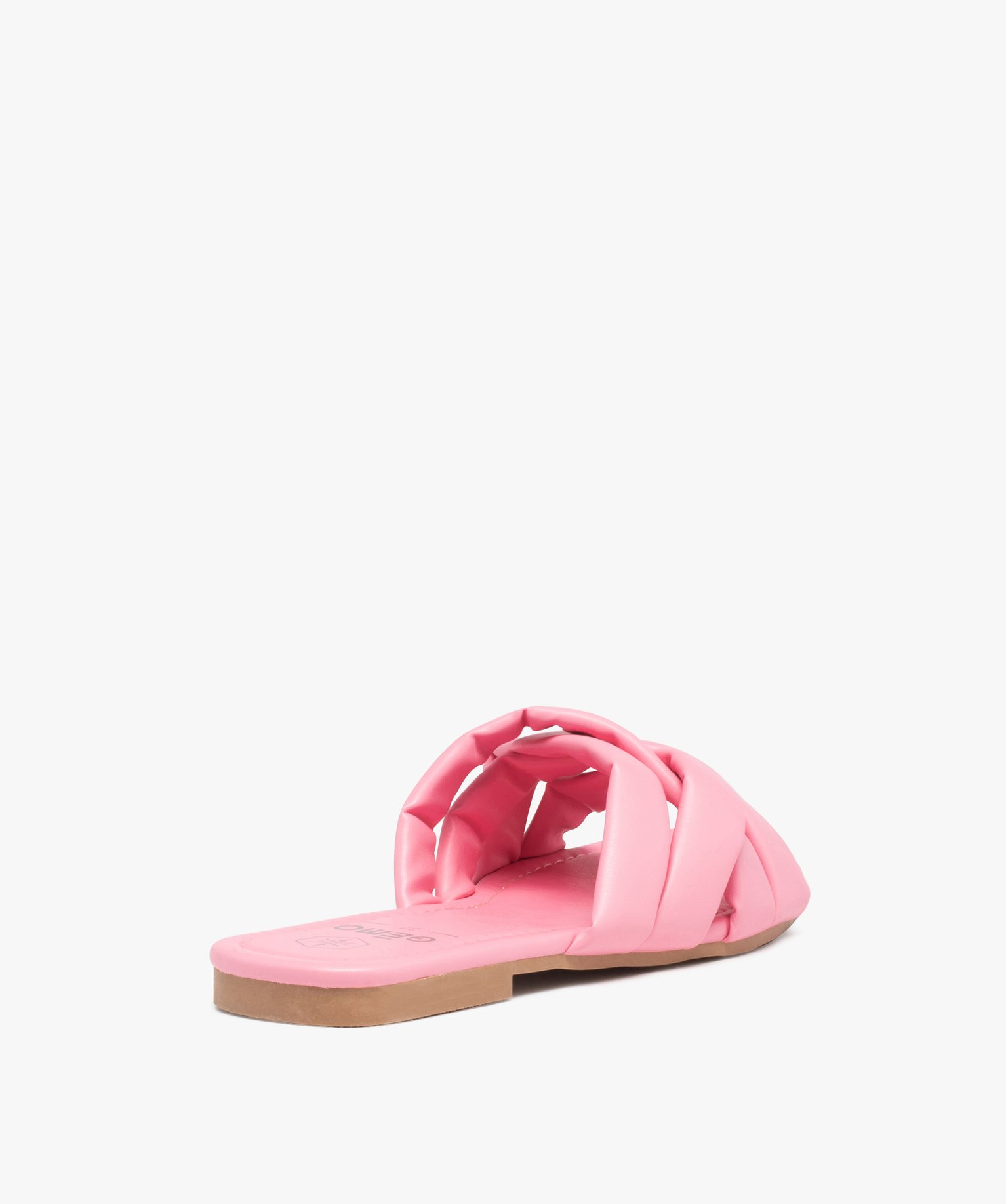 Mules femme à talon plat et brides matelassées entrecroisées rose | GEMO