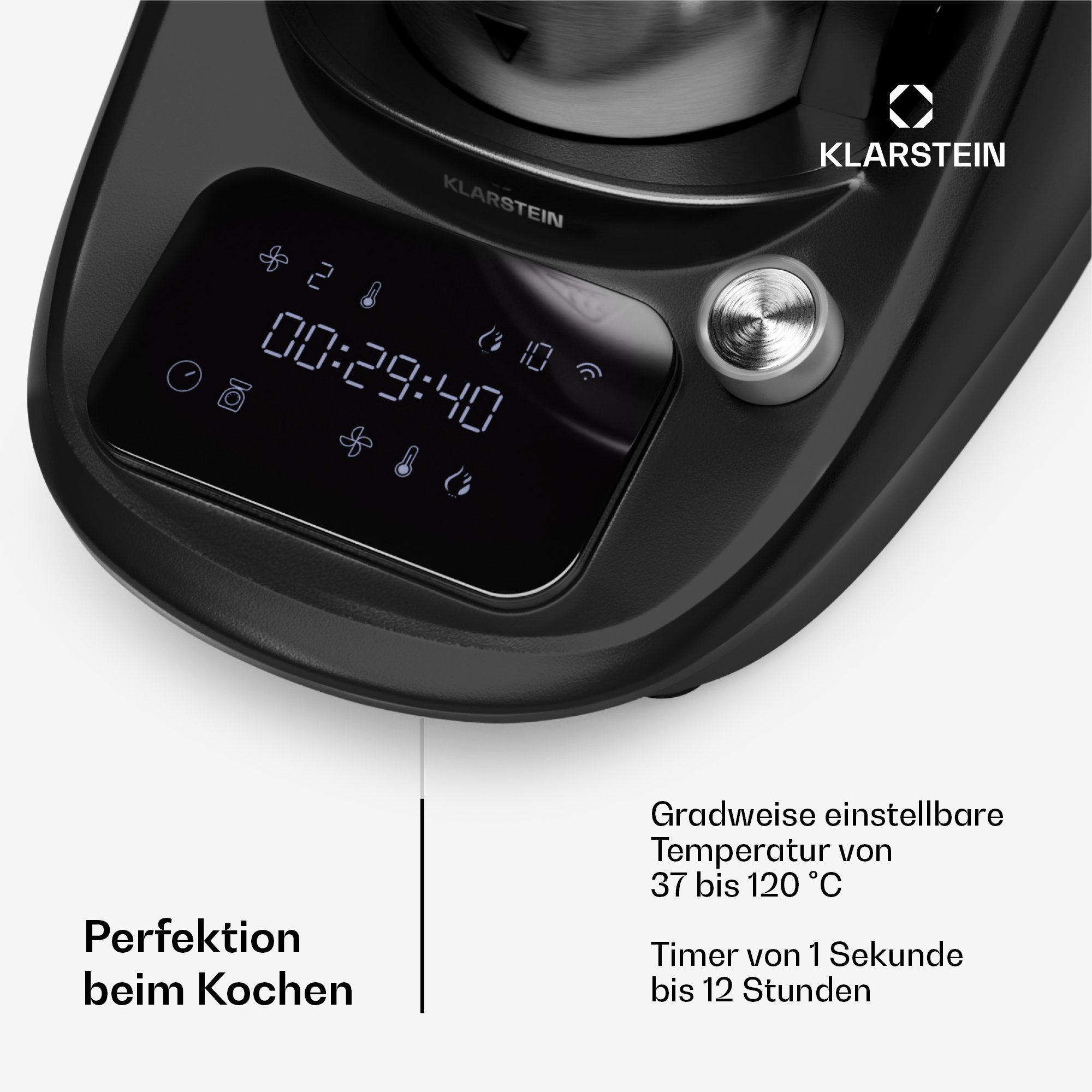 Klarstein Küchenmaschine mit Kochfunktion Aria Smart, 1700 W, 3.3 l Schüssel, Dämpfaufsatz Waage 3,3 L Edelstahl Touch App