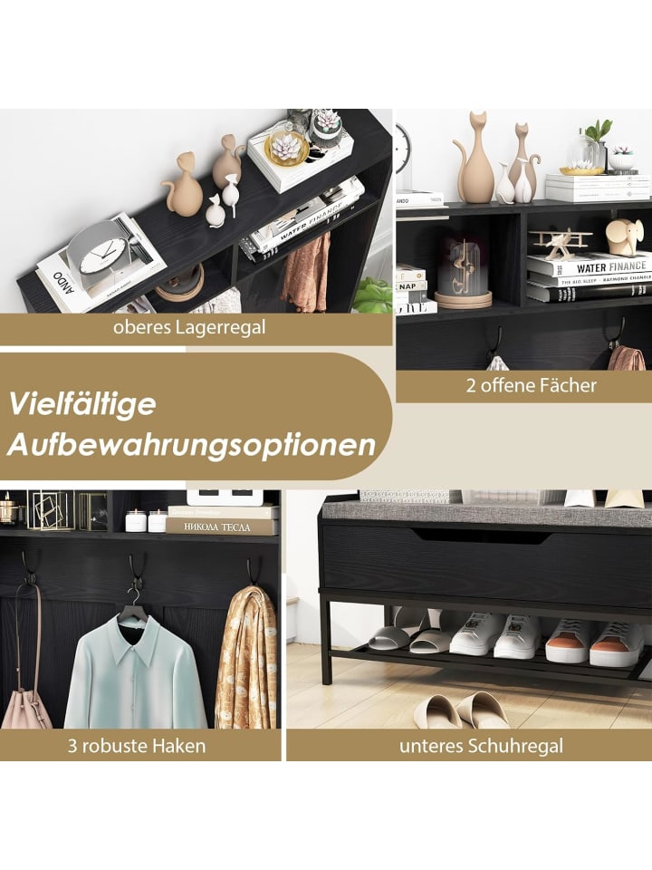 COSTWAY Garderobenständer mit Sitzbank 90 x 38,5 x 170 cm in Schwarz günstig kaufen onesize