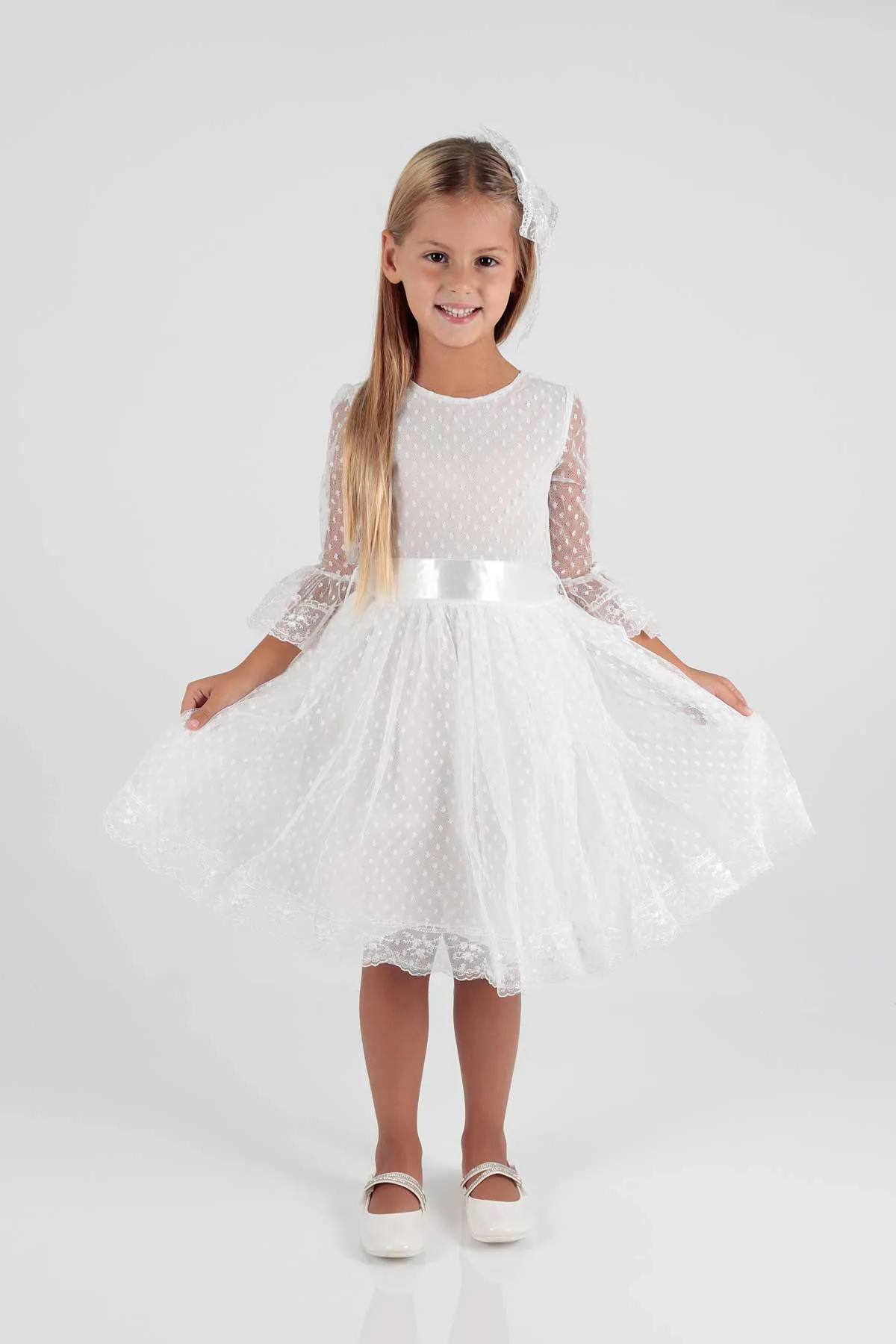 AHENGİM  Trendiges Abendkleid für Mädchen mit Schnalle und Tüllspitze Ak2209