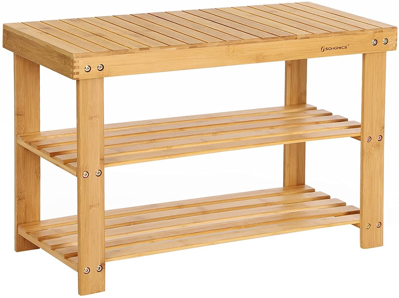 Songmics Bambus Schuhbank mit 3 Ablagen, 70 x 28 x 45 cm