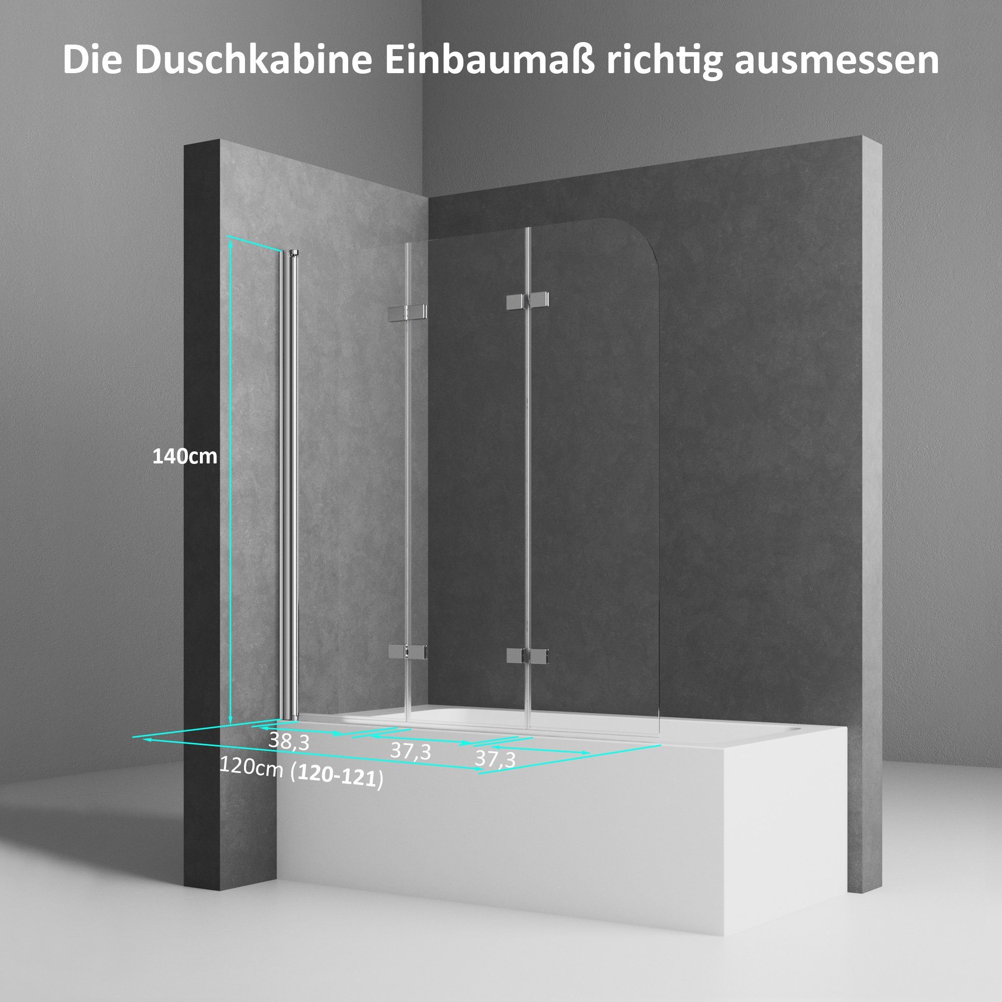 Boromal Badewannenfaltwand Badewannenaufsatz Badewannenfaltwand 3-teilig 180° Faltbare 120cm, 6mm Einscheibensicherheitsglas, Wasserabweisende beidseitiger Nanobeschichtung