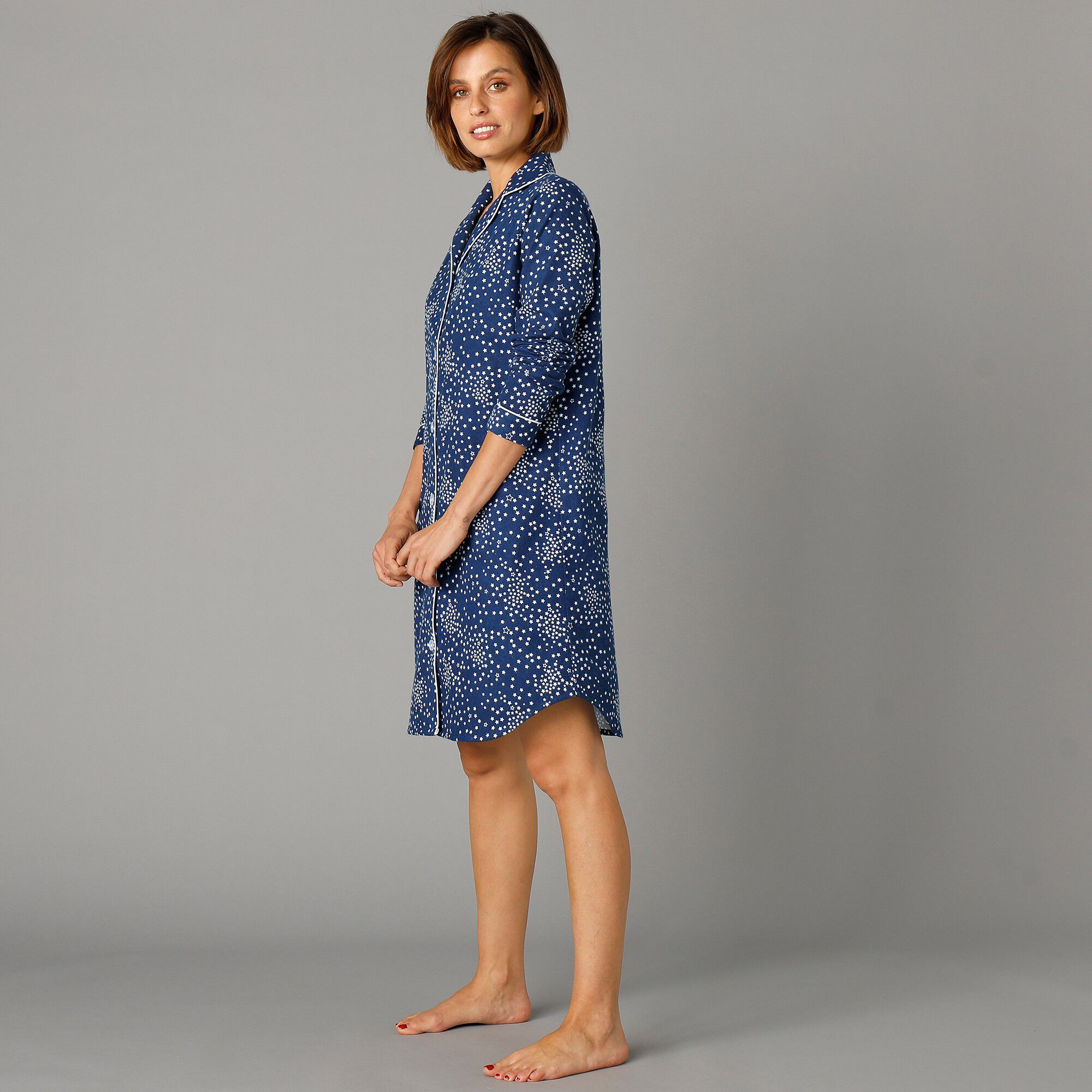 Chemise de nuit en pilou forme liquette imprimé étoiles