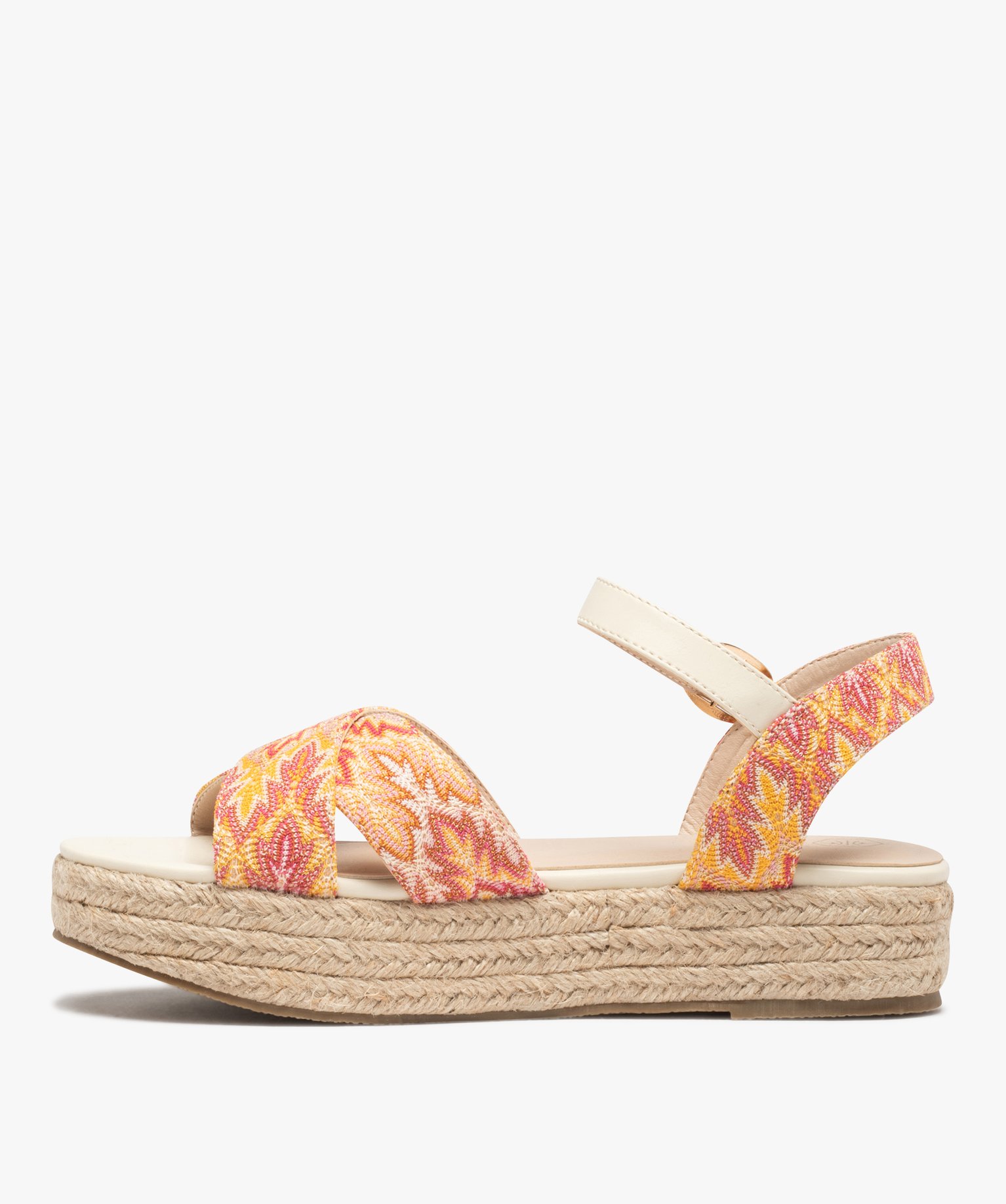 Sandales femme plateforme en corde dessus toile jaune | GEMO