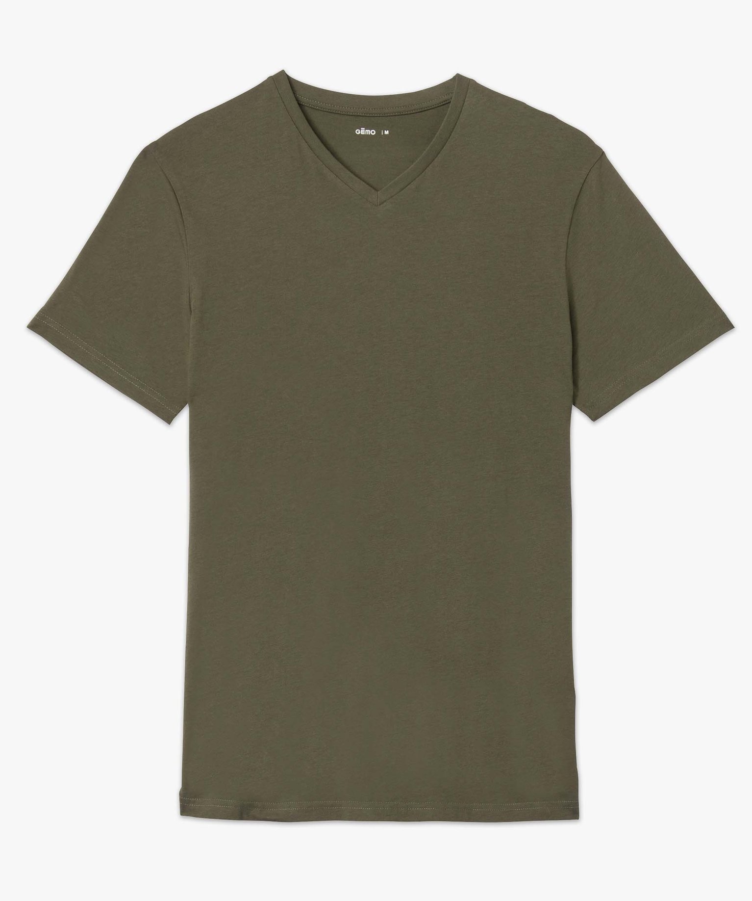 Tee-shirt homme à manches courtes et col V kaki | GEMO