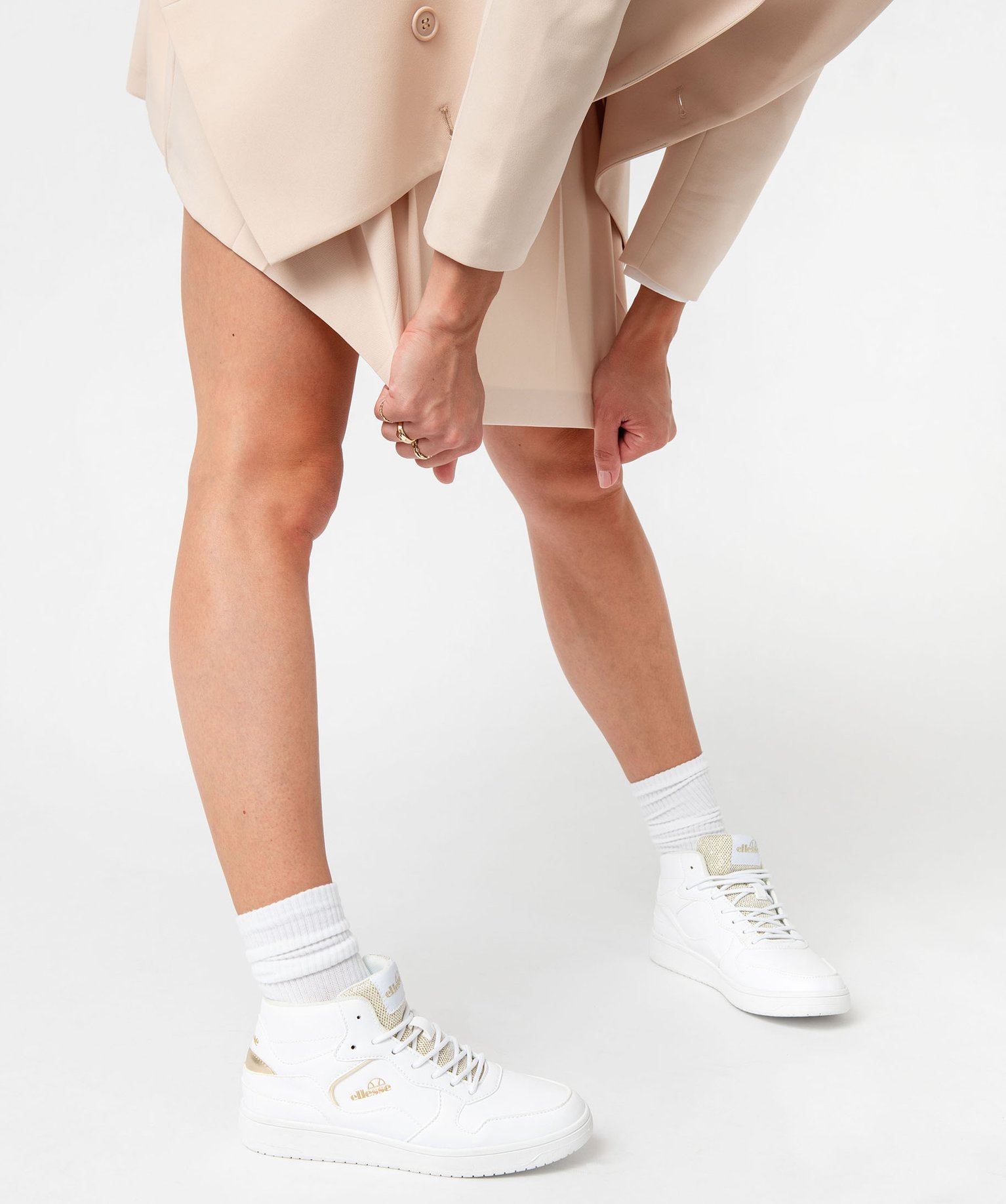 Baskets femme montantes avec languette pailletée en mesh - ... blanc | GEMO