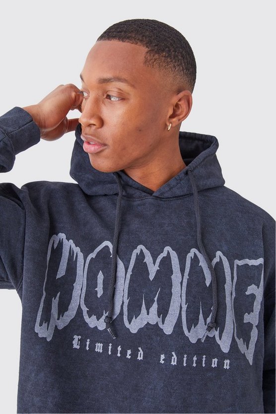 Oversize Hoodie mit Acid-Waschung und Print