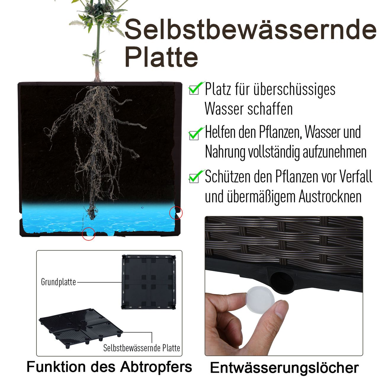 Outsunny Hochbeet 2-teiliger Pflanzkasten mit Abflusslöchern in Rattan-Look PP Braun 40 x 40 x 44 cm