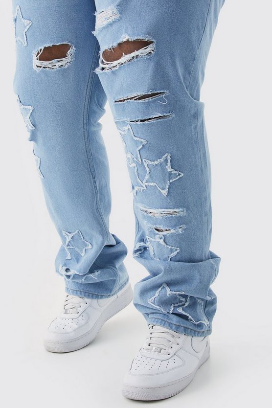Plus Slim-Fit Schlagjeans mit Sternen-Applikation
