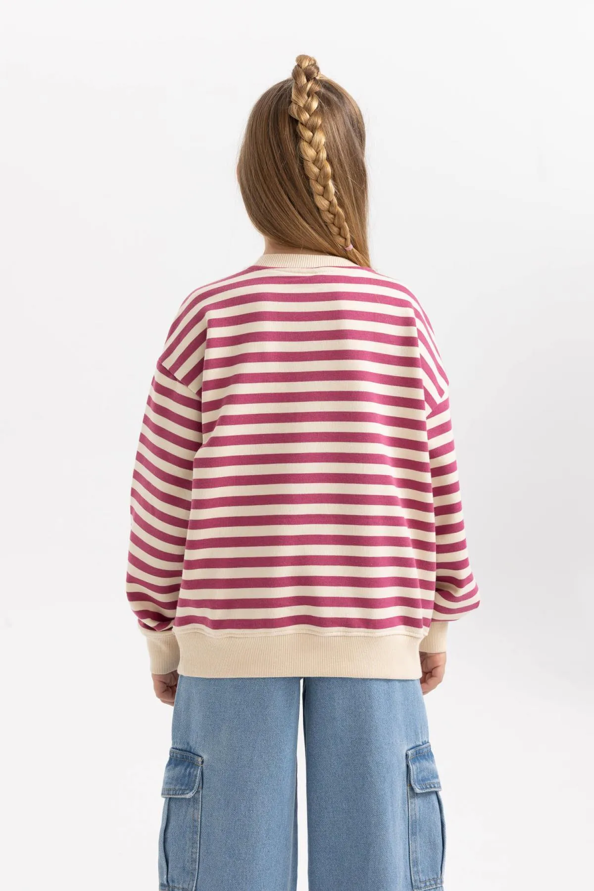 DeFacto  Gestreiftes Mädchen-Sweatshirt mit Rundhalsausschnitt