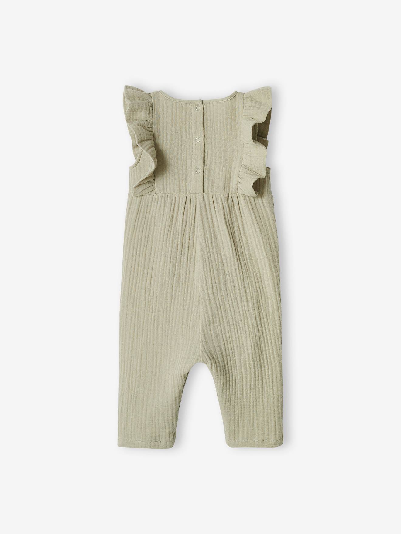 Combinaison bébé en gaze de coton vert de gris