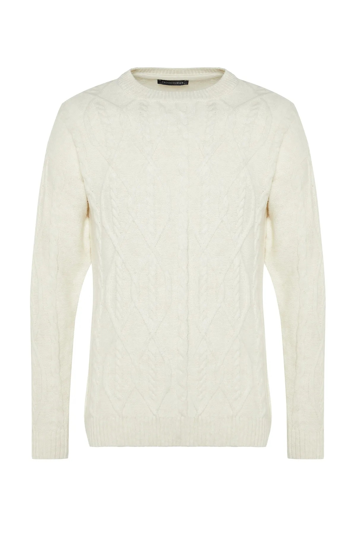 Trendyol Collection  Ecru Unisex Oversize Fit Wide Fit Haarstrickpullover mit Rundhalsausschnitt, weicher Strickpullover TMNAW24KZ00003