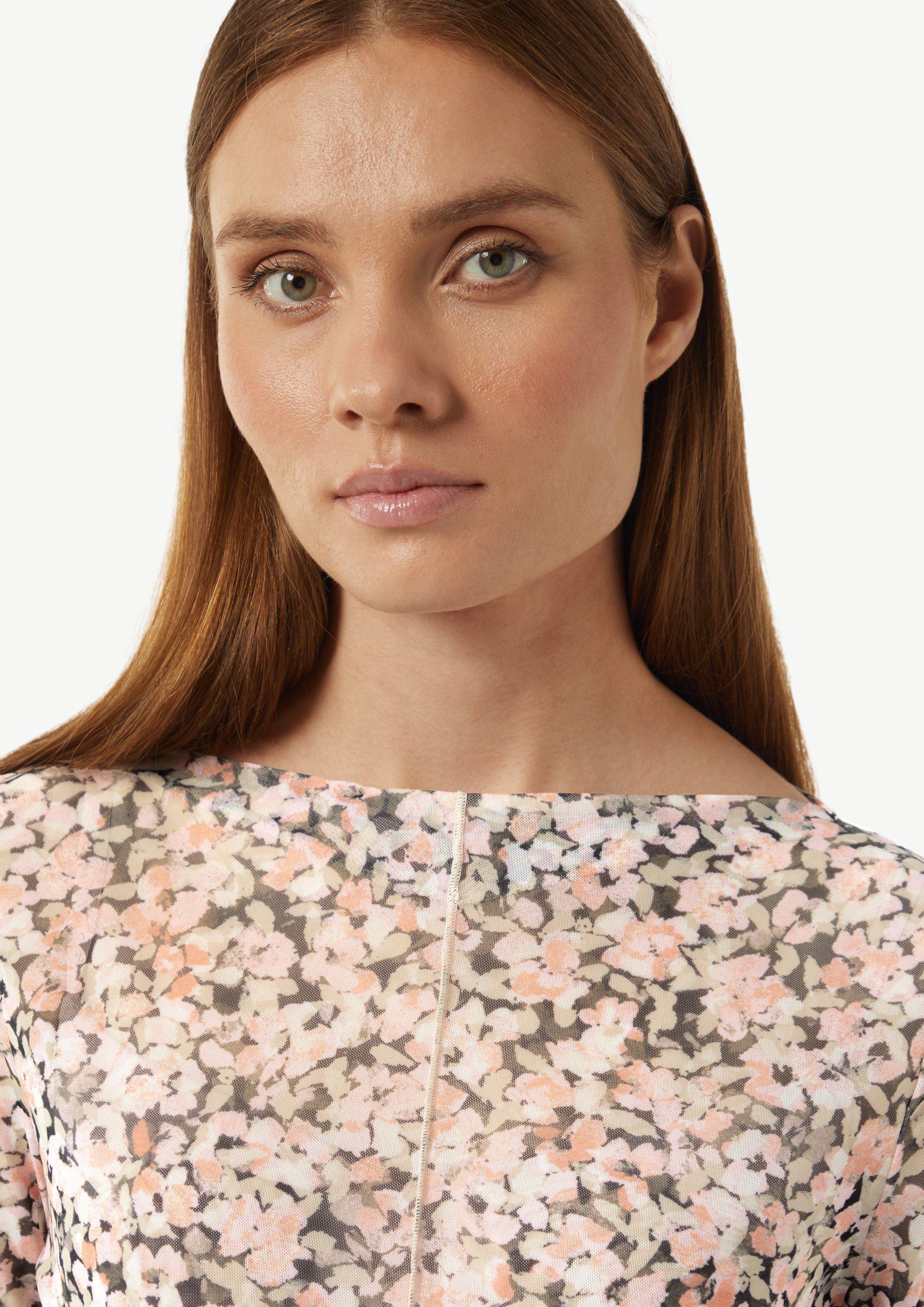 Mesh-Langarmshirt mit floraler Musterung - pfirsich