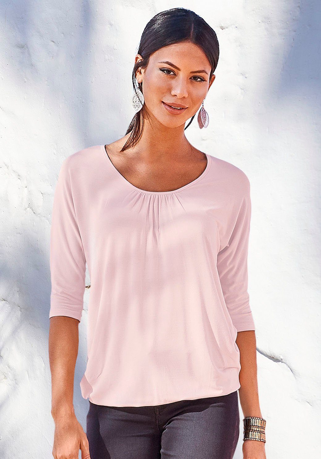 LASCANA 3/4-Arm-Shirt mit zarter Raffung am Ausschnitt