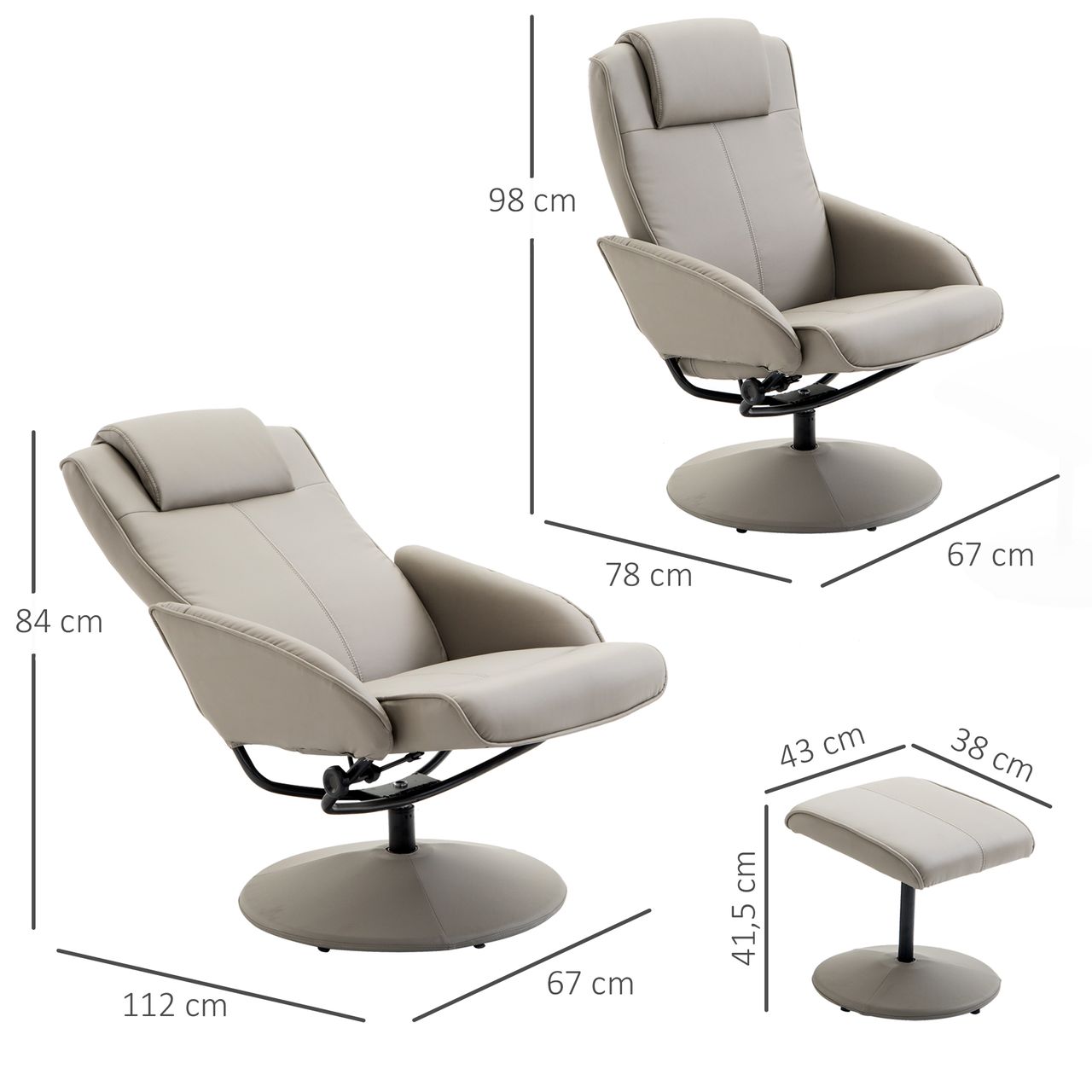 HOMCOM Relaxsessel Sessel Fernsehsessel Armsessel 360° drehbar mit Fußstütze
