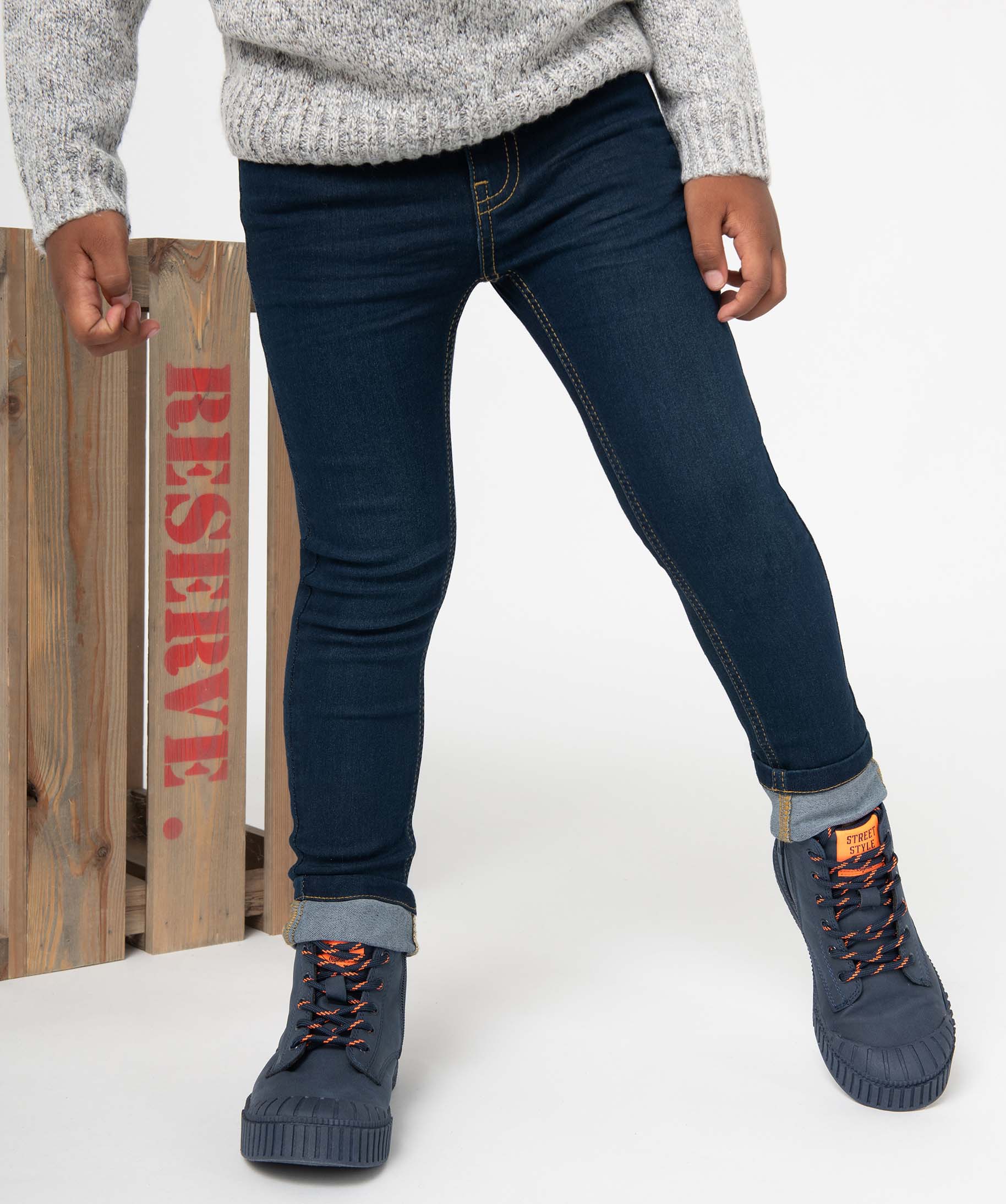 Jean Garçon coupe Ultra Skinny extensible blue black | GEMO