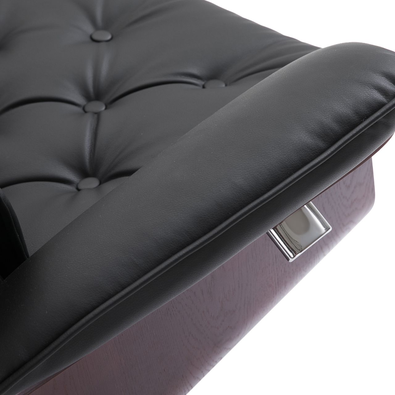HOMCOM Relaxsessel mit Hocker Fernsehsessel Polstersessel 360° drehbar 145° neigbar Chesterfield PU-Bezug Holzverkleidung Metallfuß Schwarz 82 x 83 x 110 cm