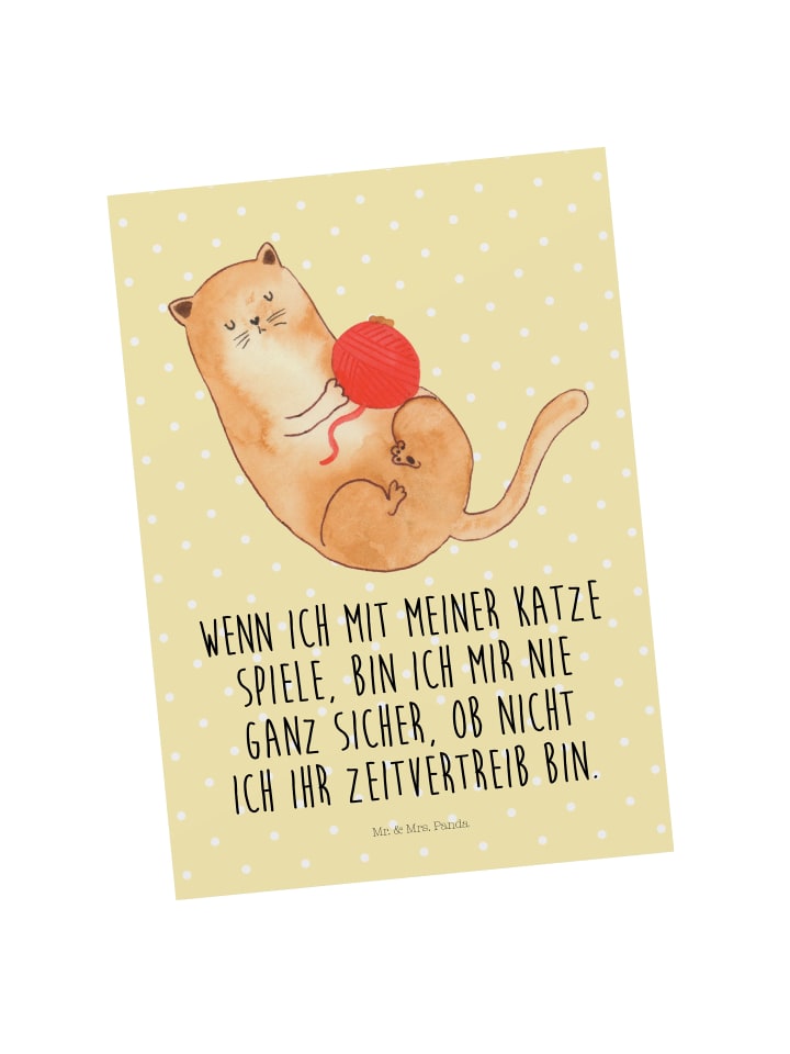 Mr. & Mrs. Panda Postkarte Katze Wolle mit Spruch in Gelb Pastell günstig kaufen onesize