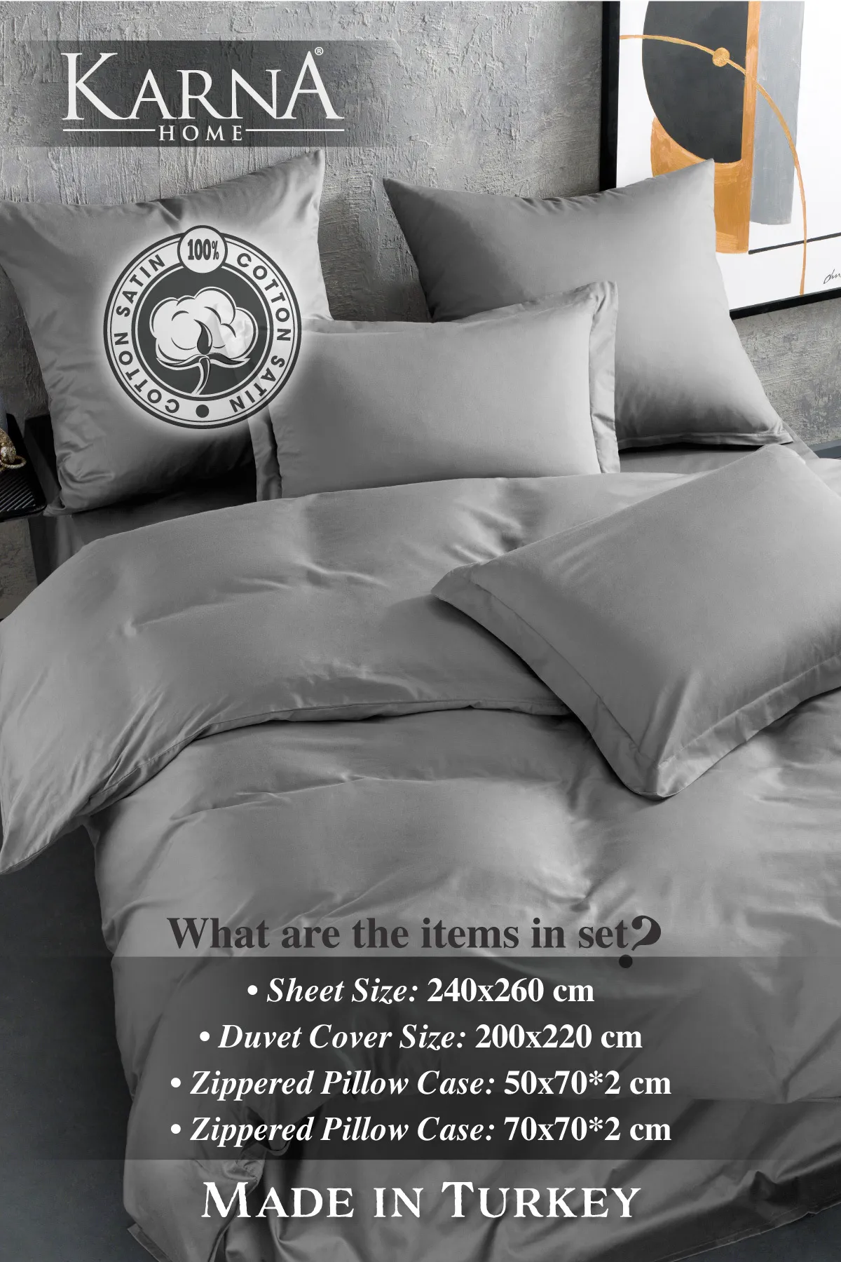 Karna Home  Klassisches Doppel-Bettbezug-Set aus Baumwollsatin