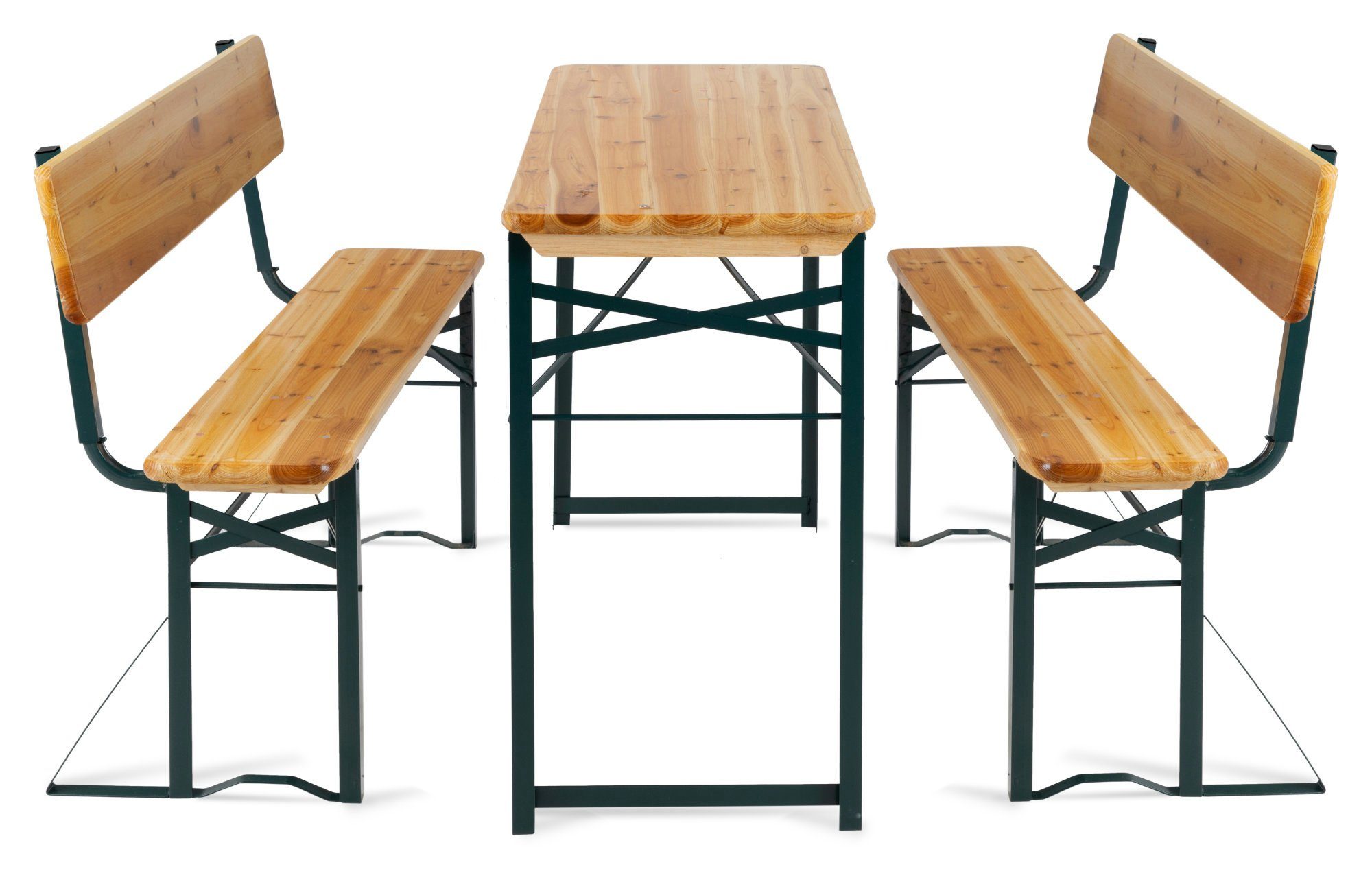 Stagecaptain Bierzeltgarnitur Hirschgarten BB-119 Sitzgarnitur mit Lehne 119 cm Länge, (3-tlg., 2 x Bank, 1 x Tisch), Mit aufsteckbarer Rückenlehne