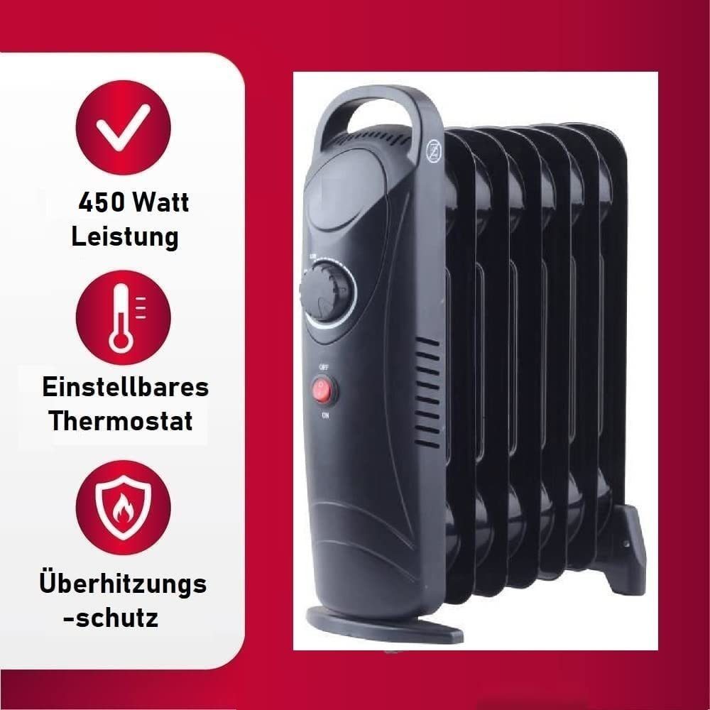 JUNG Ölradiator TECHWOOD TCG62 elektrische Heizung mobile Elektroheizung Ölradiator, 450 W, Heizung Elektro Energiesparend, Ölradiatoren, Ölheizung, Heizgerät
