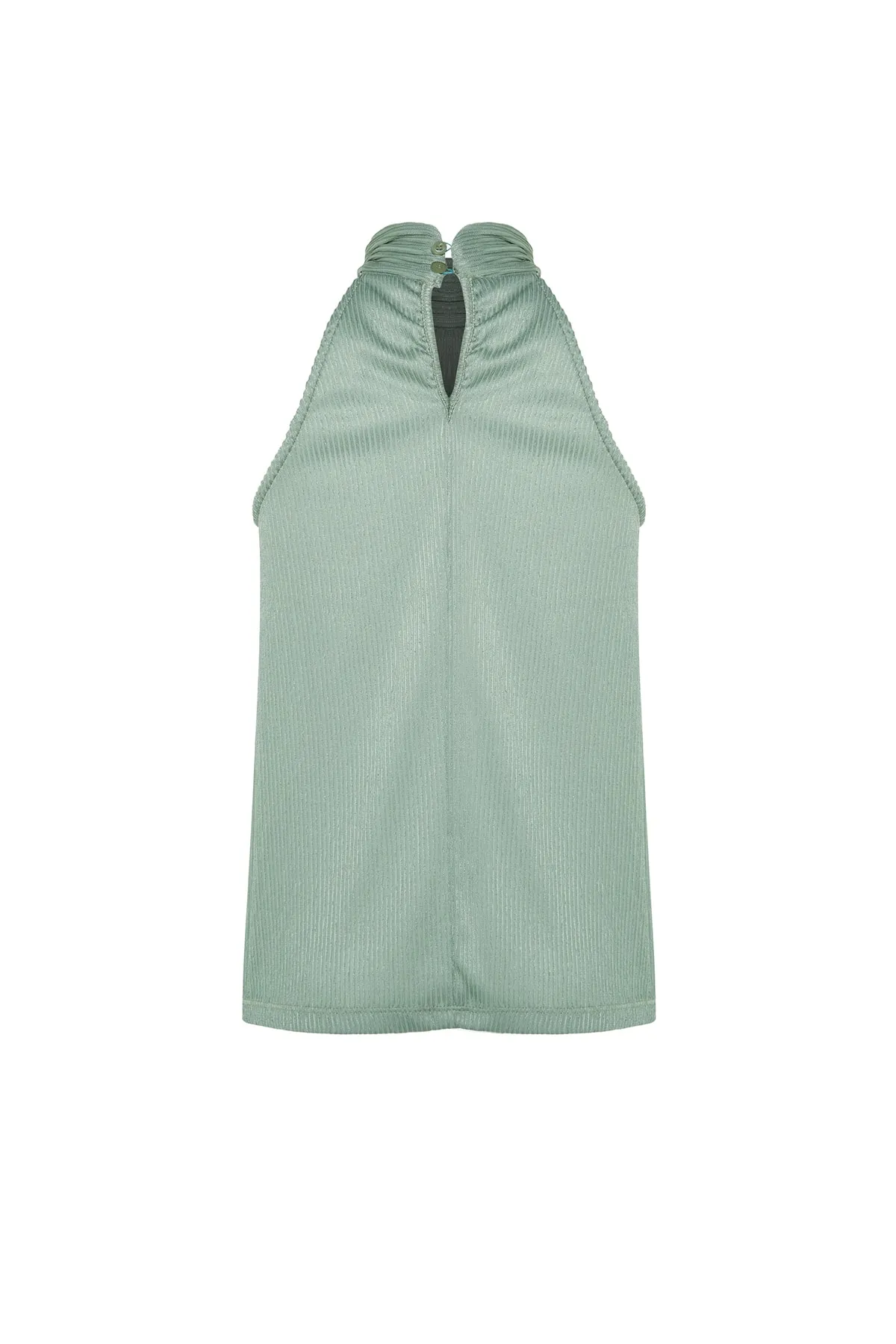 Trendyol Collection  Mintfarbene, hochgeschlossene, plissierte Strickbluse mit normaler Passform TWOSS23BZ00952