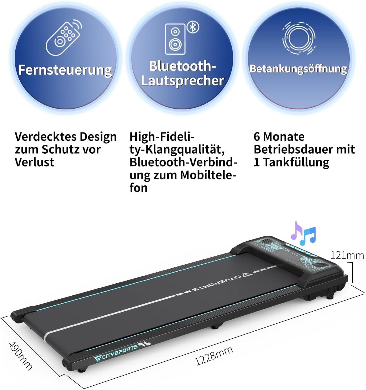 CITYSPORTS Laufband WP6, für zuhause mit Fernbedienung Bluetooth LED Dispaly,1-6KM/H