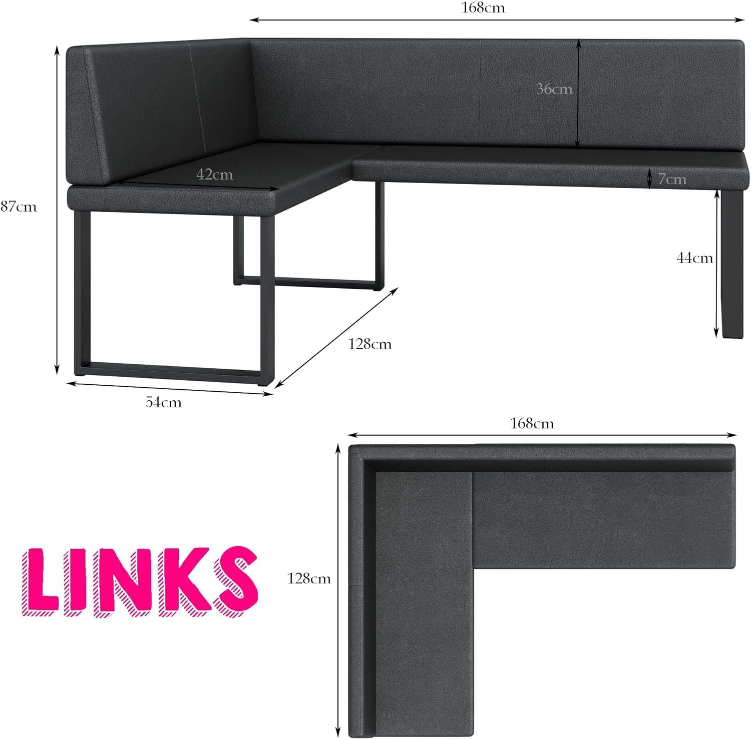 sofa4you Eckbankgruppe Alina Metall mit Tisch, Moderne Sitzecke perfekt für Ihr Esszimmer, Küche (128x168/142x196)