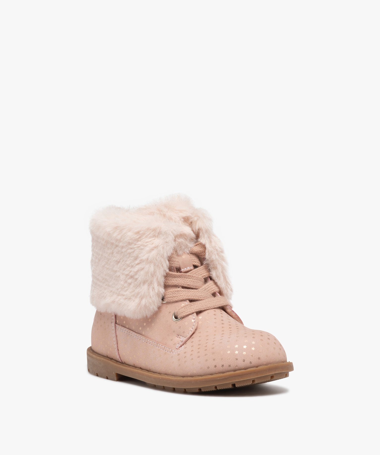 Boots fille unies à col retourné en peluche avec motif ét... rose | GEMO