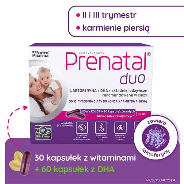 Prenatal Duo, Maisto papildas moterims nuo 13 nėštumo savaitės iki žindymo pabaigos, Kietos kapsulės + želatinos kapsulės