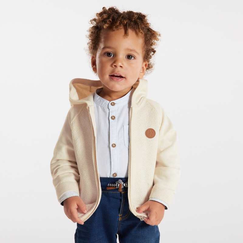 Gilet zippé maille à capuche blanc bébé garçon