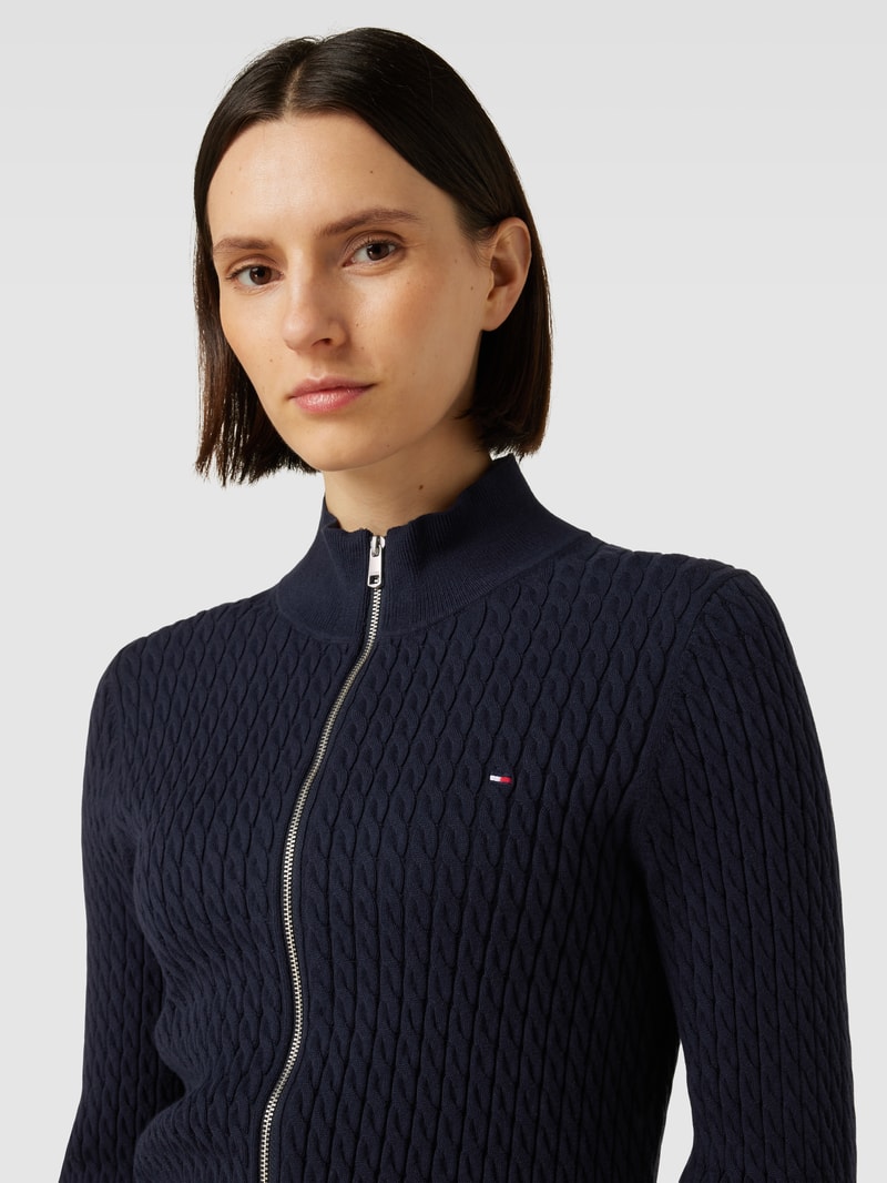Strickjacke mit Stehkragen in marineblau
