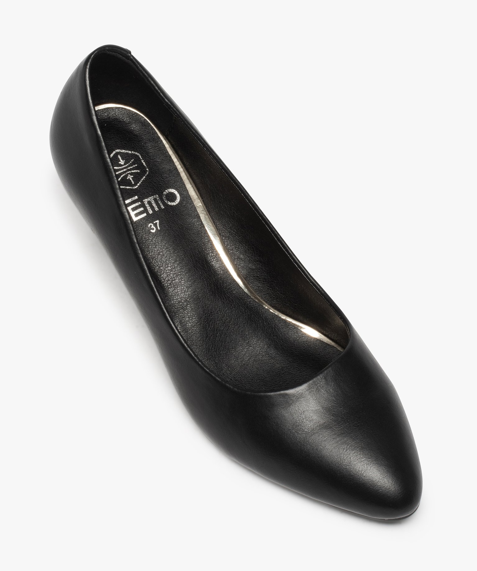 Escarpins femme unis à petit talon et bout amande noir | GEMO