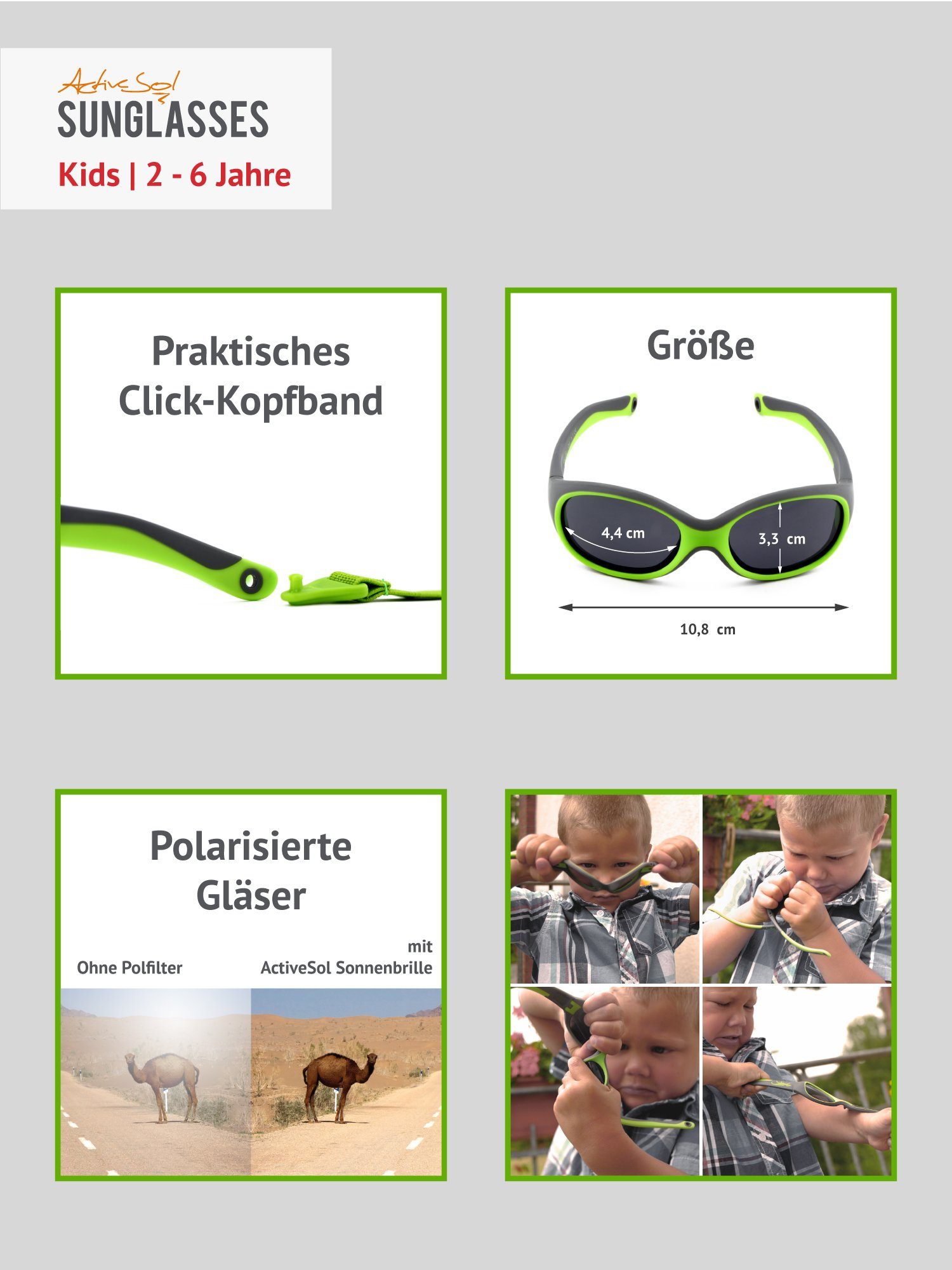 ActiveSol SUNGLASSES Sonnenbrille Kinder Sonnenbrille, Mädchen & Jungen, 2-6 Jahre, unzerstörbar Flexibel & Unzerstörbar