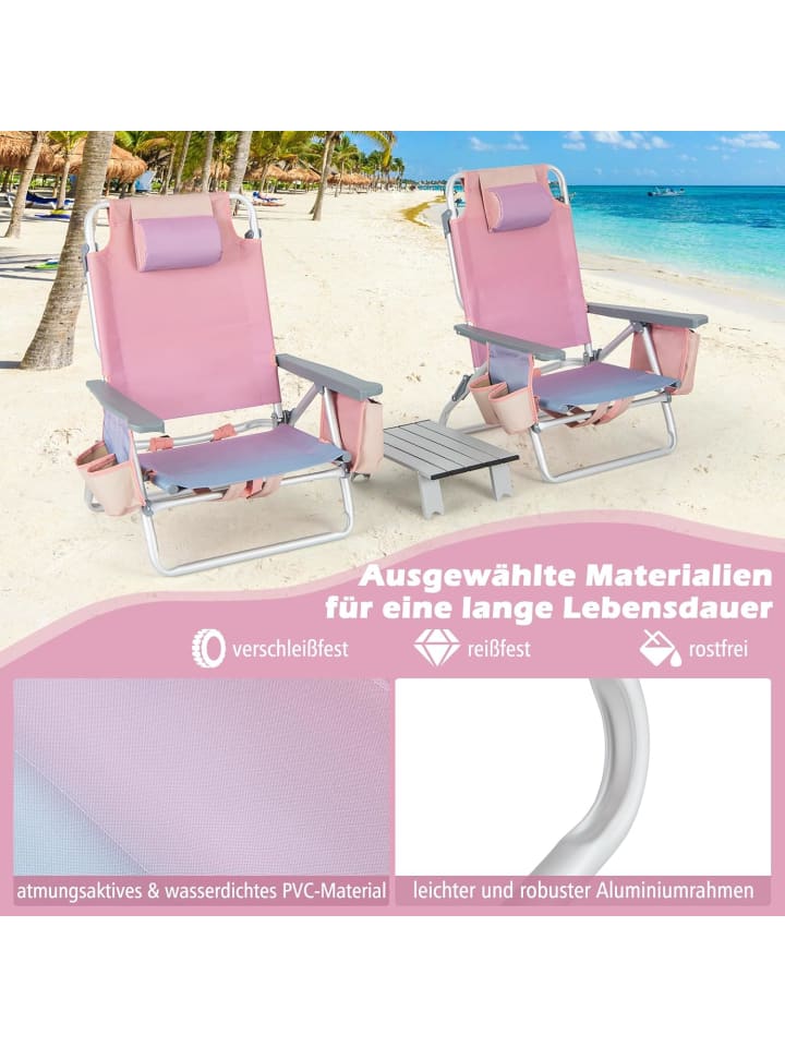 COSTWAY Strandstühle & Tisch Set in Rosa günstig kaufen onesize