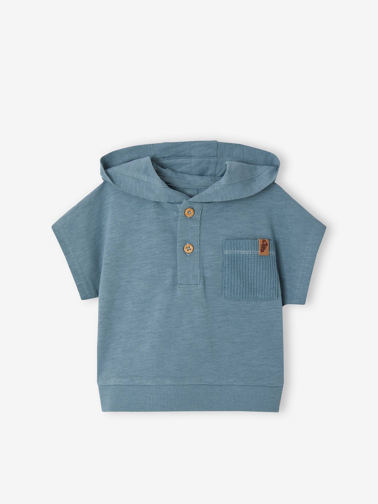 Vertbaudet Baby-Set: Kapuzenshirt & Shorts aus Waffelpikee - pfauenblau