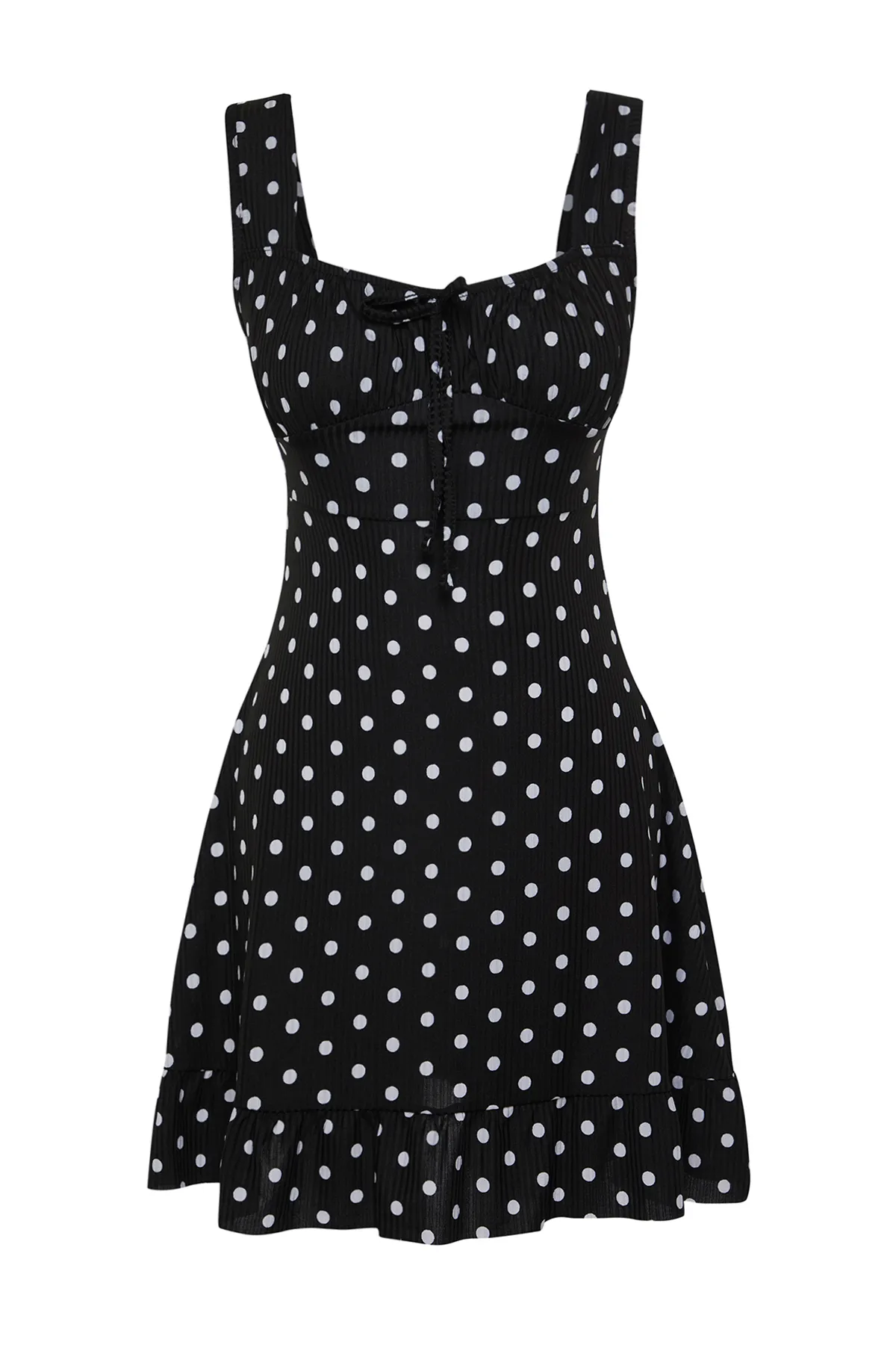 Trendyol Collection  Schwarz*001 Mini-Strick-Minikleid mit quadratischem Ausschnitt und Volants in A-Linie TWOSS23EL00348