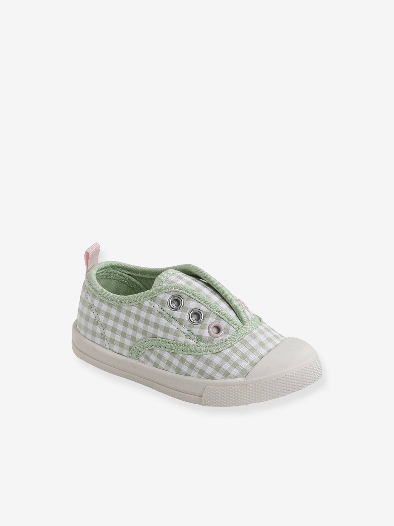 Baskets élastiquées bébé fille en toile vert sauge