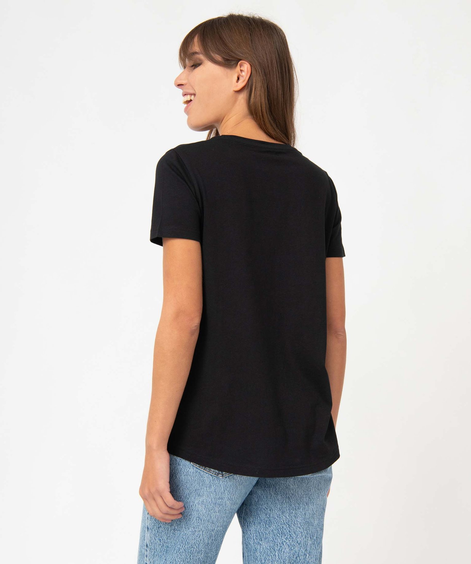 Tee-shirt femme à manches courtes et col rond noir | GEMO