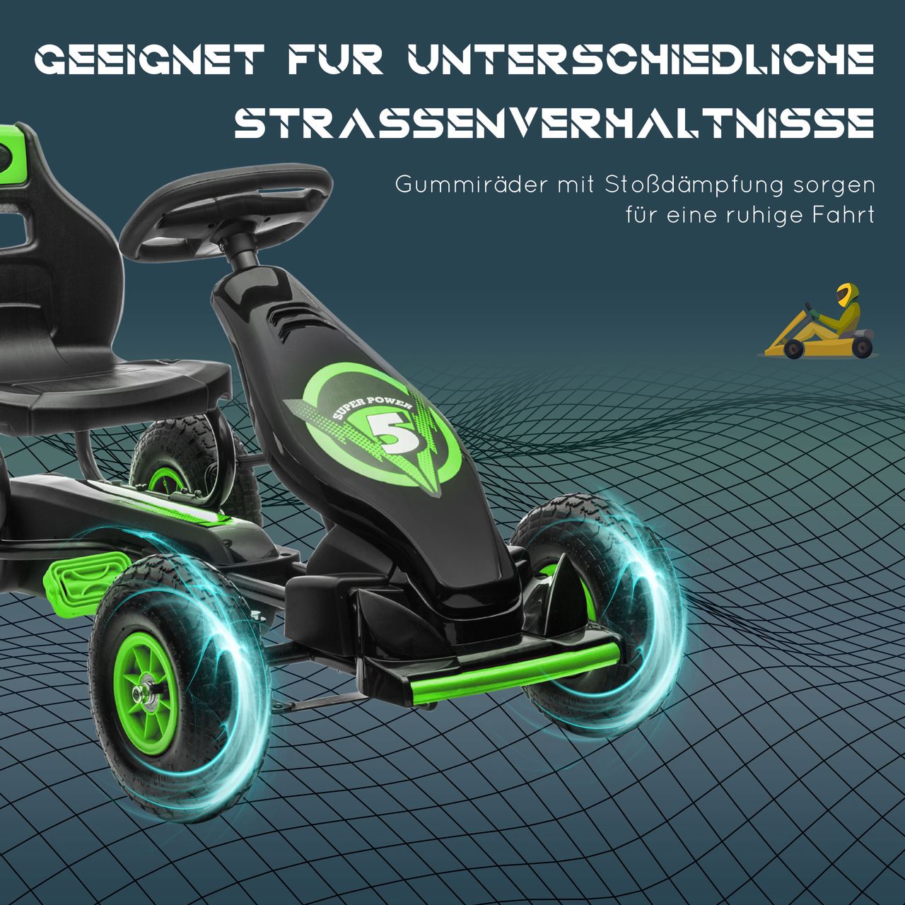 HOMCOM Gokart, Kinderfahrzeug mit Pedal, Tretauto, Outdoor, Grün Schwarz