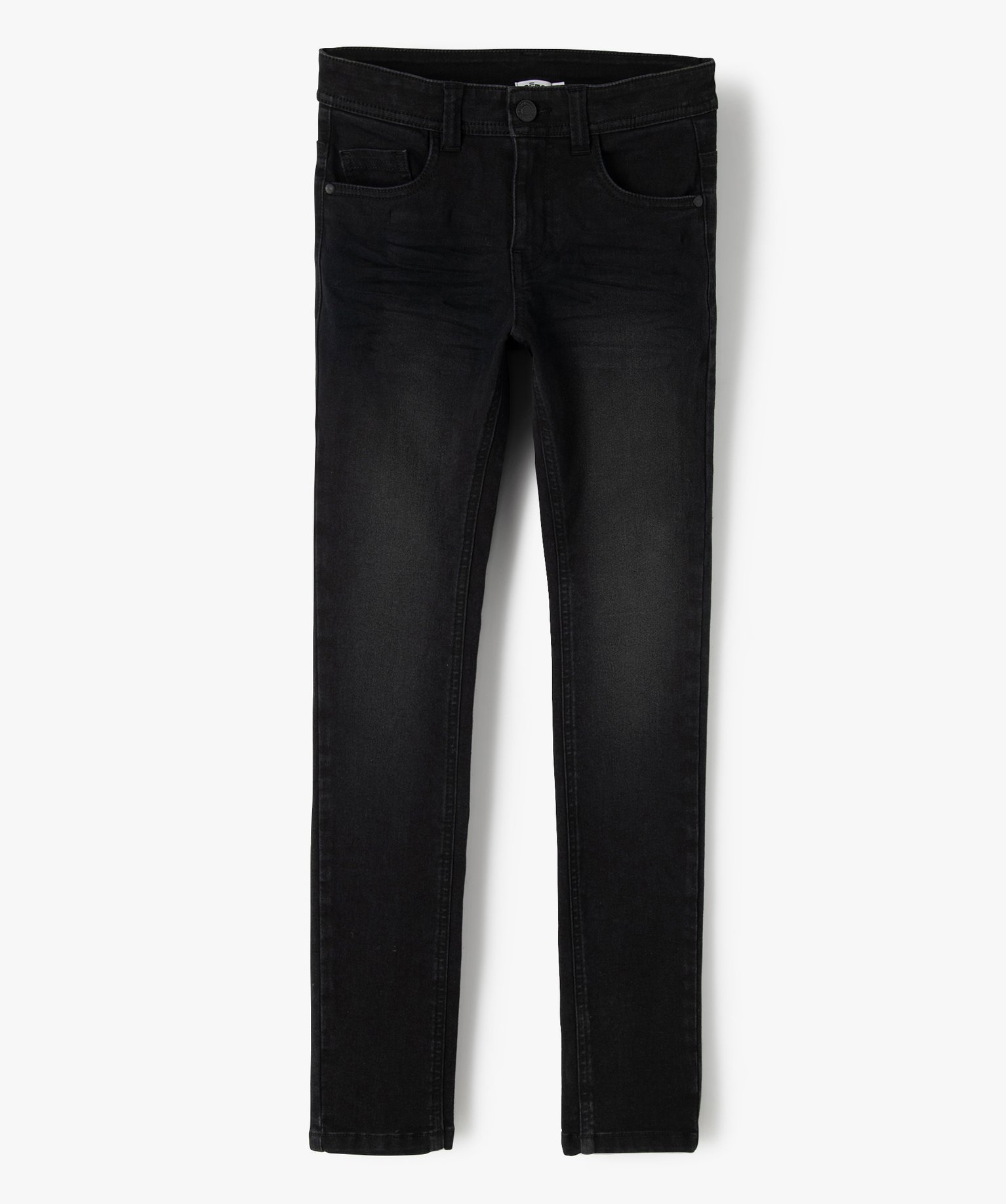 Jean Garçon ultra skinny stretch avec plis aux hanches noir | GEMO