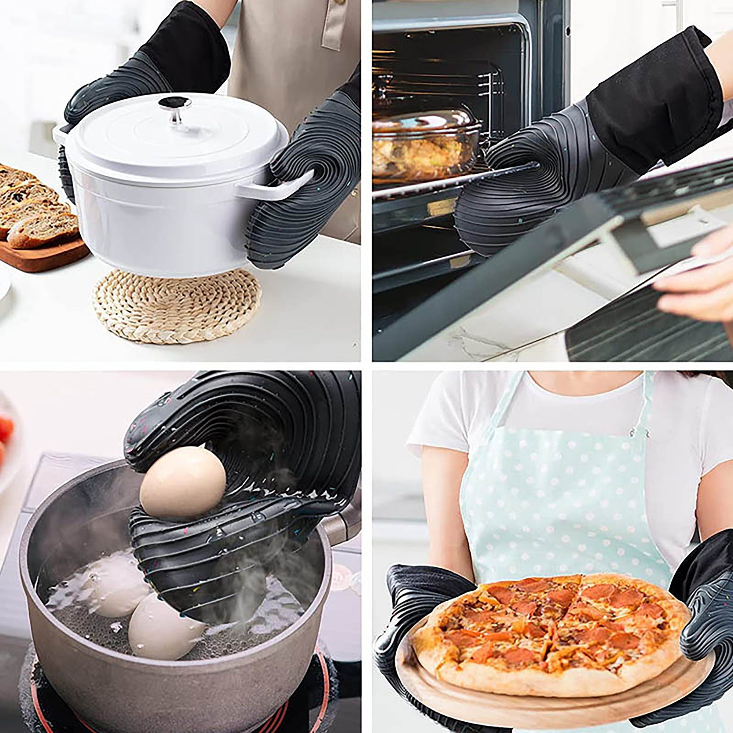 HYIEAR Topflappen Ofenhandschuhe, hitzebeständig, mit 2 Topflappen (4-teilig), Hitzebeständig, hygienisch und rutschfest