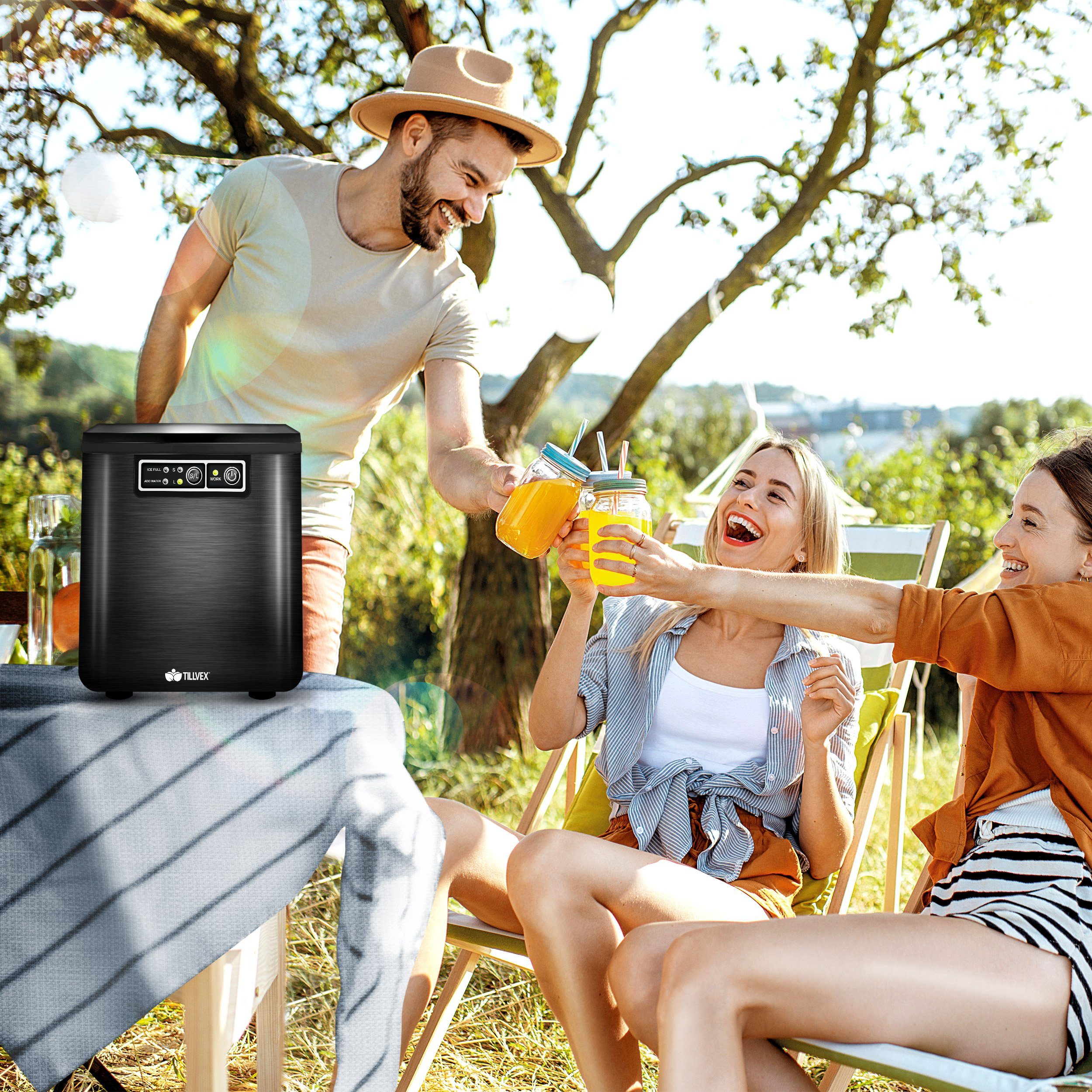 tillvex Eiswürfelmaschine 2,2 Liter Wassertank Ice-Maker LED-Display & Selbstreinigungsfunktion, Edelstahl 12 kg - 24 h, Eiswürfelbereiter